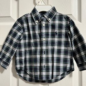 Ralph Lauren boy Christmas green plaid button down 6M